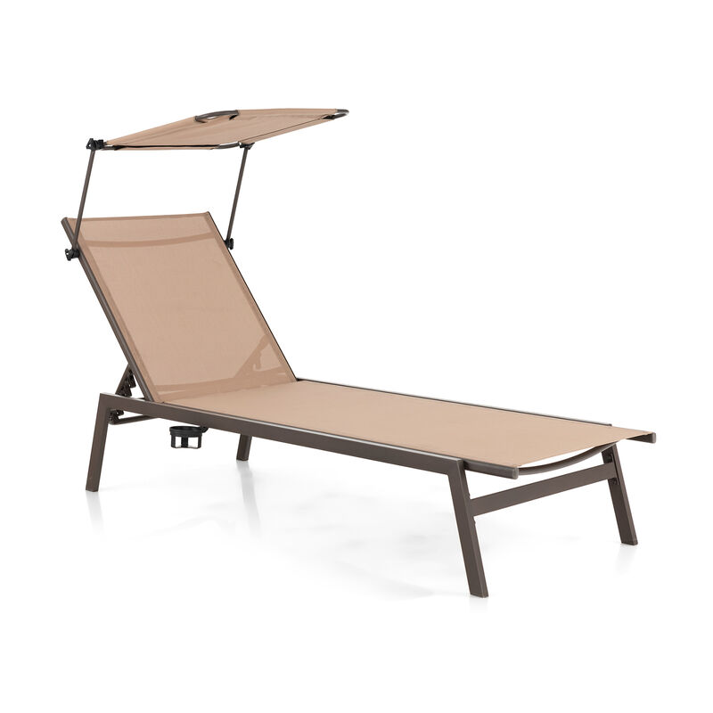 Outdoor Chaise Lounge Chair with Sunshade and 6 Adjustable Position-Brown