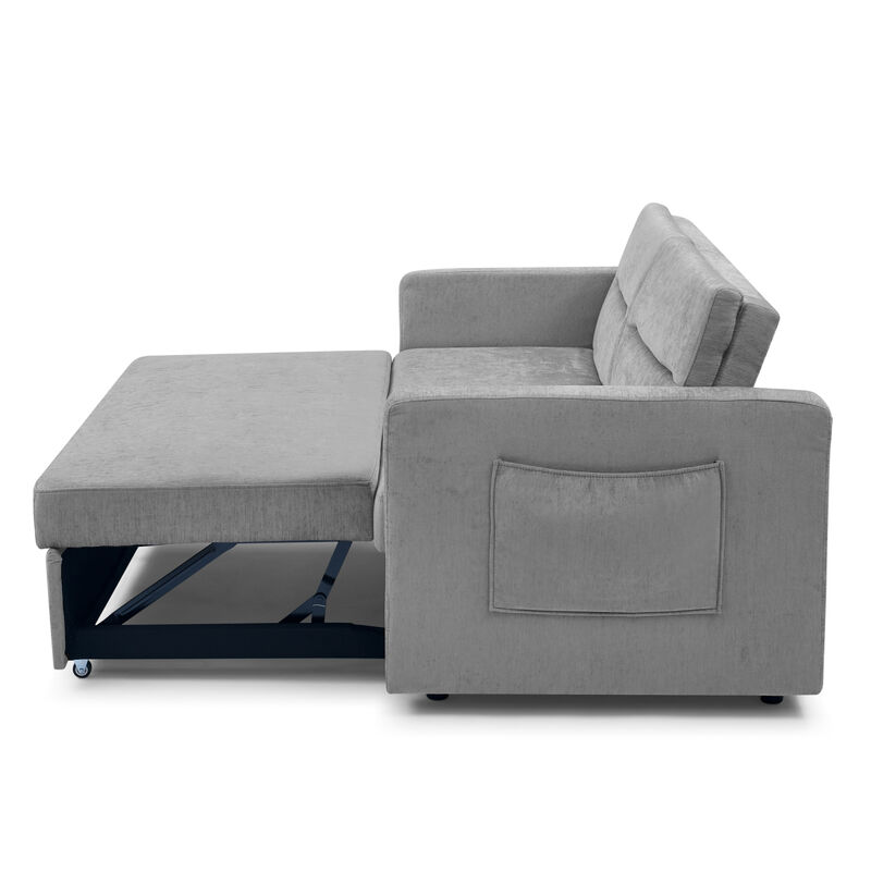 Loveseats Sofa Bed with Pull-out Bed, Adjustable Back and Two Arm Pocket, Grey