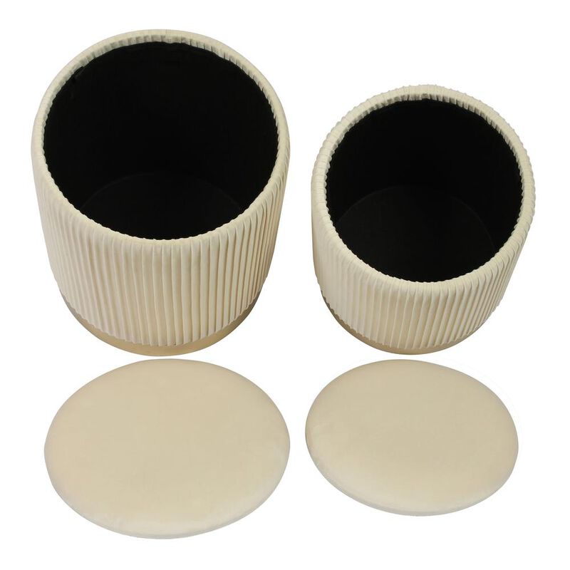 TOV Furniture Channeled Cream Velvet Storage Ottomans - Set of 2