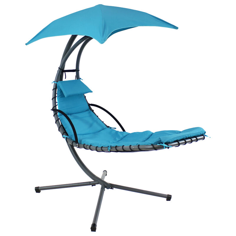 Sunnydaze Floating Lounge Chair with Umbrella and Curved Steel Stand