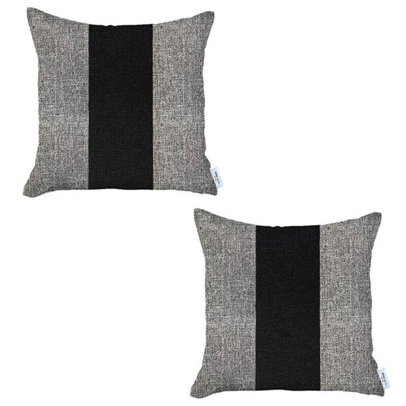 Homezia Set Of Two Grey And Black Geometric Zippered Handmade Polyester Throw Pillow