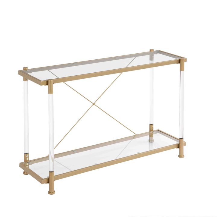43.31" Golden Glass Sofa Table, Acrylic Side Table, Console Table for Living Roome& Bedroom