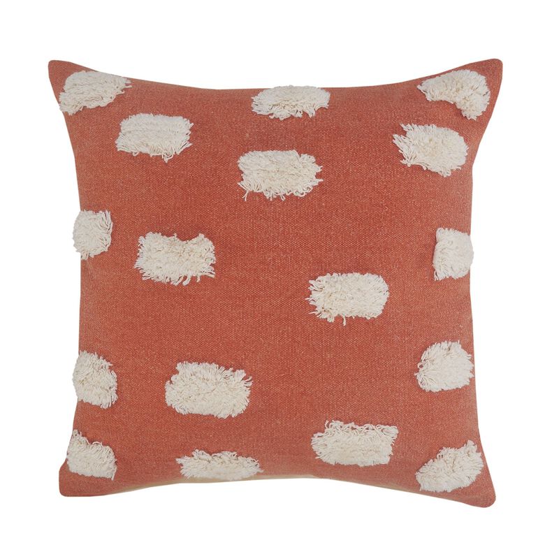 20" Orange and White Pom Pom Palace Square Throw Pillow