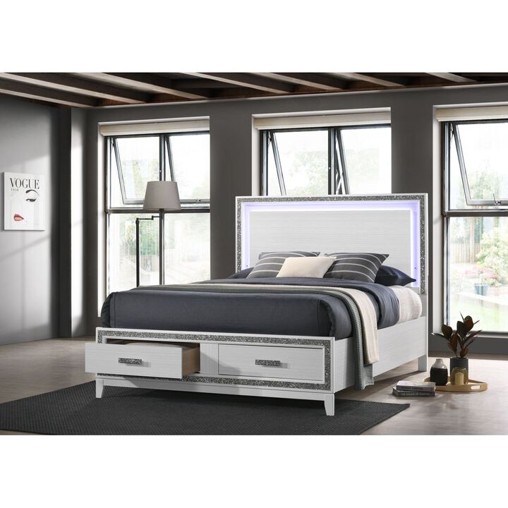 Haiden Queen Bed with Storage LED & White Finish