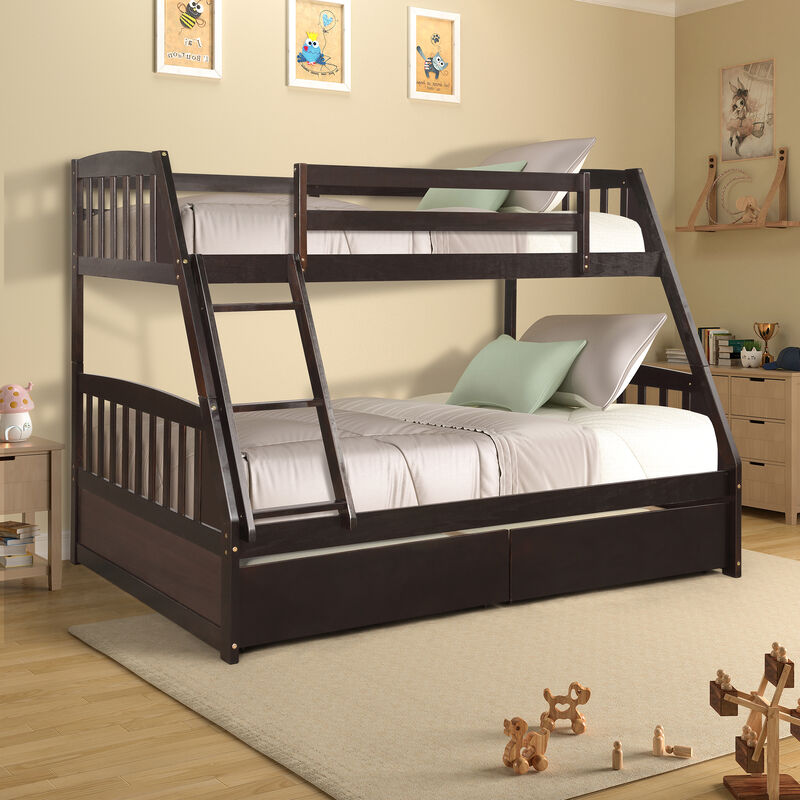 Merax  Solid Wood Bunk Bed with Two Storage Drawers