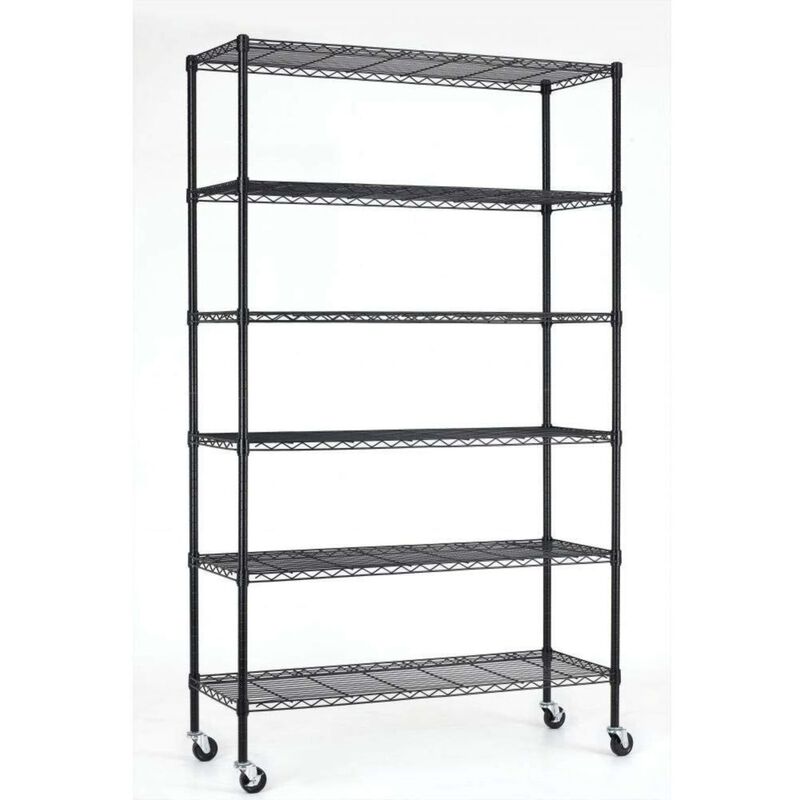 QuikFurn Heavy Duty 6-Shelf Adjustable Metal Shelving Rack with Casters