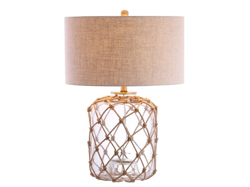 Mer 26.5" Glass and Rope LED Table Lamp, Brown/Clear