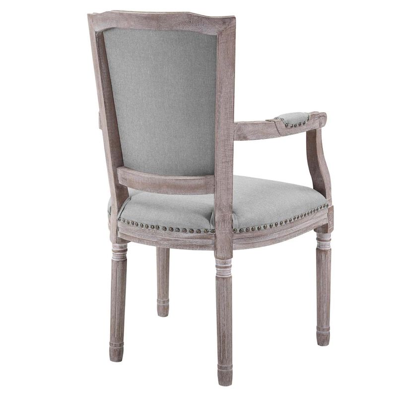 Modway Penchant French Vintage Upholstered Fabric Two Armchairs with Nailhead Trim in Light Gray