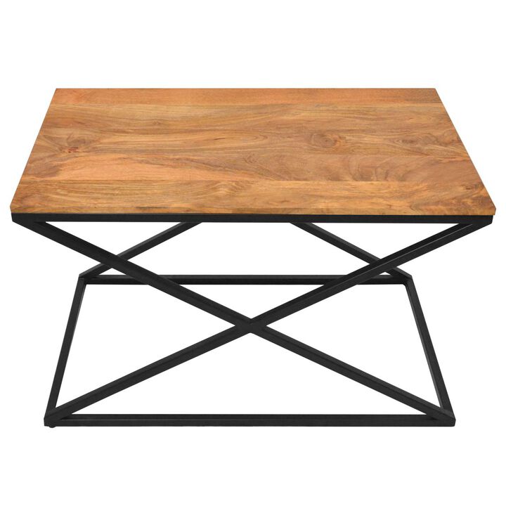 35 Inch Wooden Rectangle Coffee Table With X Shaped Metal Frame, Brown And Black