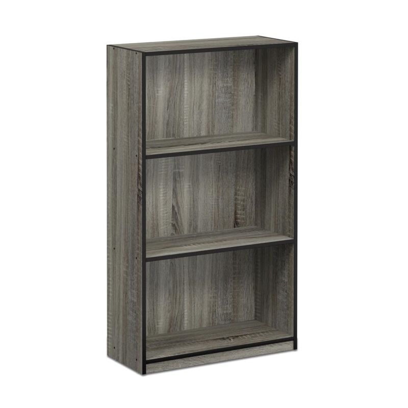 FURINNO Basic 3-Tier Bookcase Storage Shelves, French Oak Grey/Black