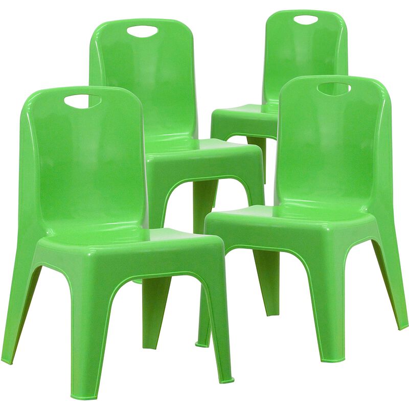 Flash Furniture Whitney 4 Pack Green Plastic Stackable School Chair with Carrying Handle and 11'' Seat Height