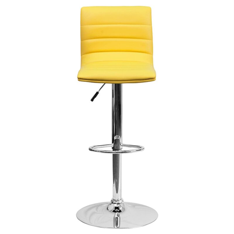 Flash Furniture Vincent Modern Yellow Vinyl Adjustable Bar Stool with Back, Swivel Stool with Chrome Pedestal Base and Footrest