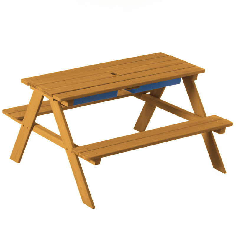 Convertible Wooden Sand and Water Table for your Toddlers Outdoor Playset Featuring 2 Play Box and a Removable Top that Transforms into Kids Picnic Table - Teak Stained