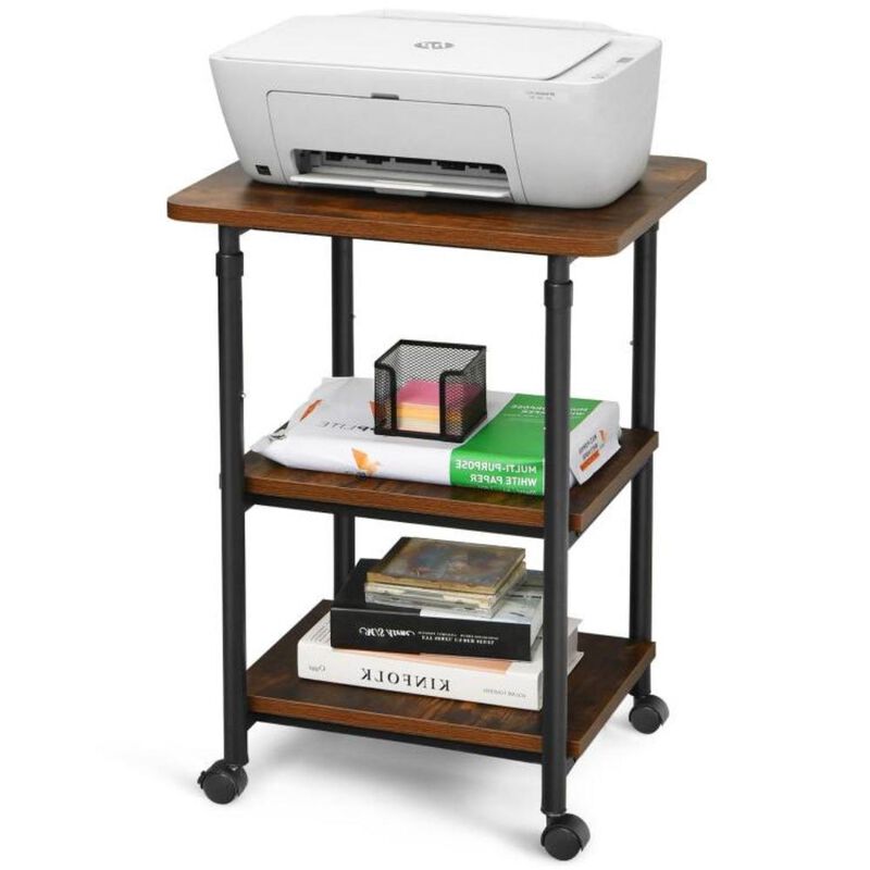 Multifunction Adjustable Height 3-tier Printer Stand on Wheels