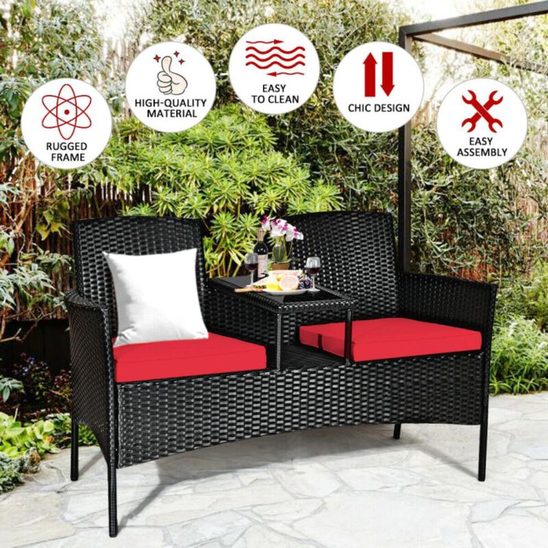 Hivvago Wicker Patio Conversation Furniture Set with Removable Cushions and Table