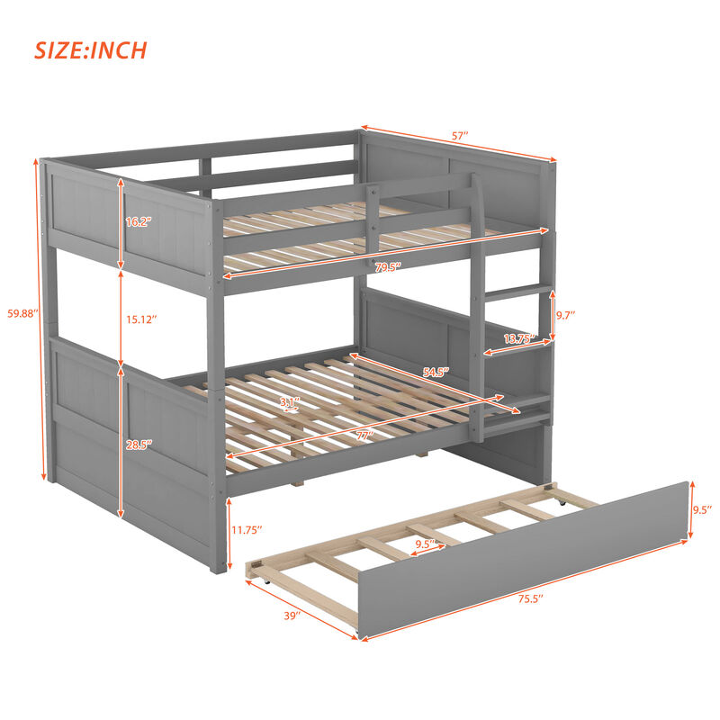 Merax Modern Solid Bunk Bed with Trundle