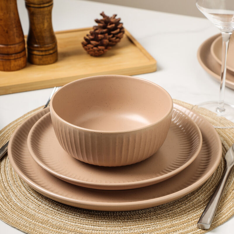 Stone Lain Logan Stoneware 16 Piece Dinnerware Set with Pasta Bowls, Terracotta