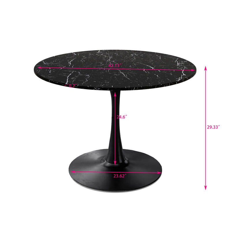 42.12" Modern Round Dining Table with Marble Top & Metal Base