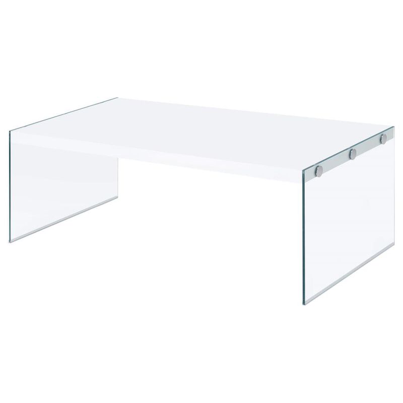 Coaster Opal Rectangular Coffee Table With Clear Glass Legs White High Gloss