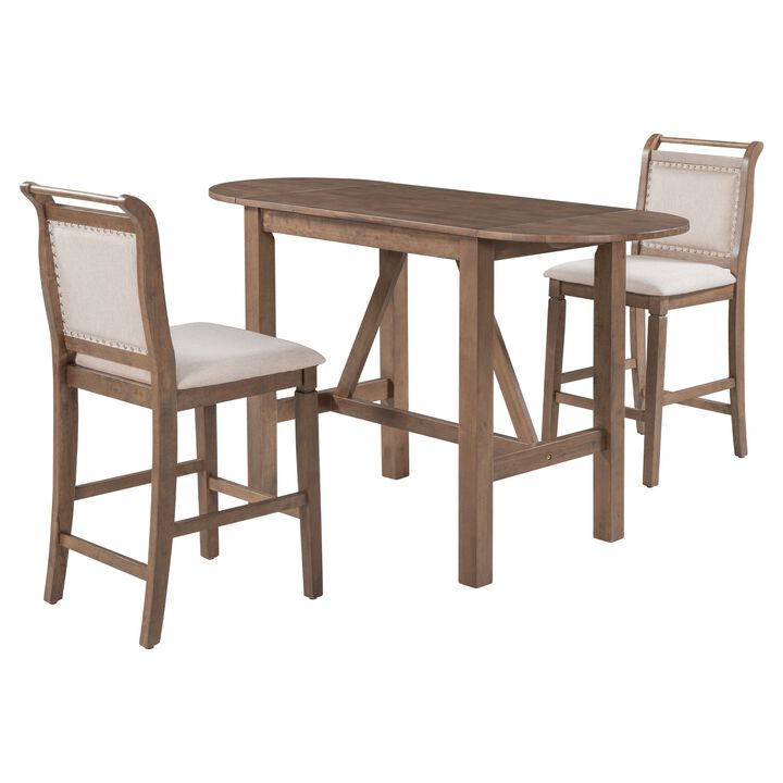 Clihome 3-Piece Drop Leaf Dining Table Set,Extendable Half-Round Design with Farmhouse Chairs,for Small Space, Rustic Style