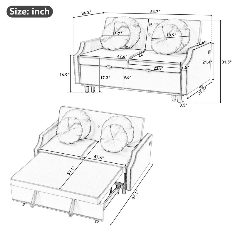 Merax Adjustable Sofa Bed with  Two USB Ports