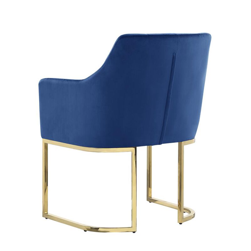 Lana Blue Tufted Velvet Arm Chair in Gold