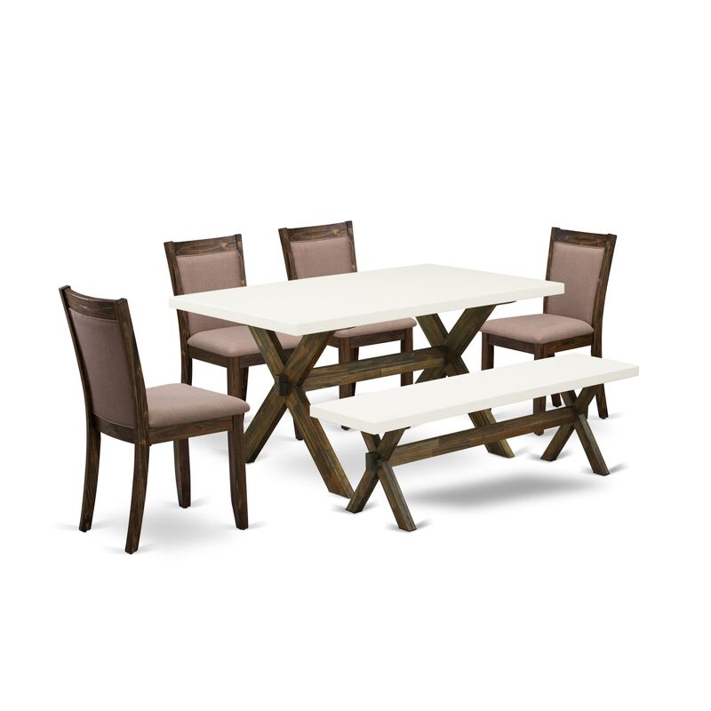 East West Furniture X726MZ748-6 6Pc Dining Set - Rectangular Table , 4 Parson Chairs and a Bench - Multi-Color Color