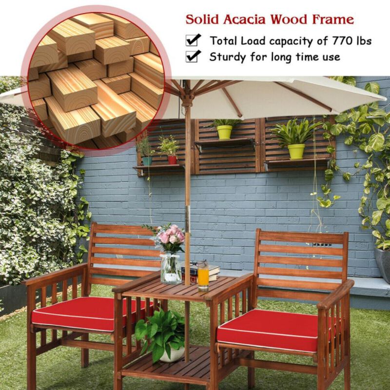 Hivvago 3 Pieces Outdoor Patio Table Chairs Set Acacia Wood Loveseat