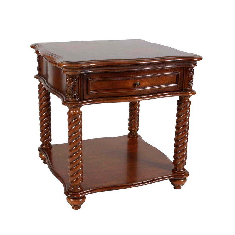 Mahogany End Table With Marble Tabletop, Brown-Benzara