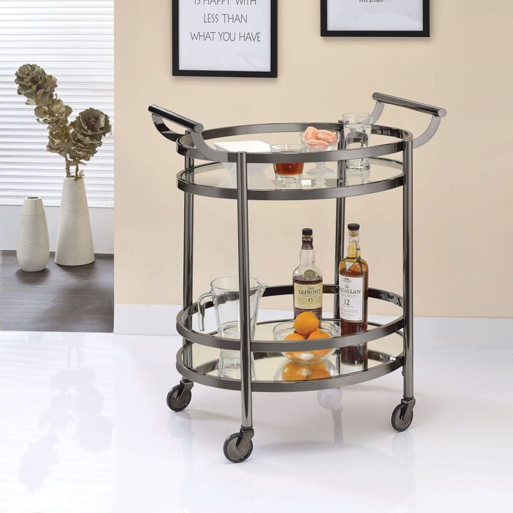 Lakelyn Serving Cart, Black Nickel & Clear Glass