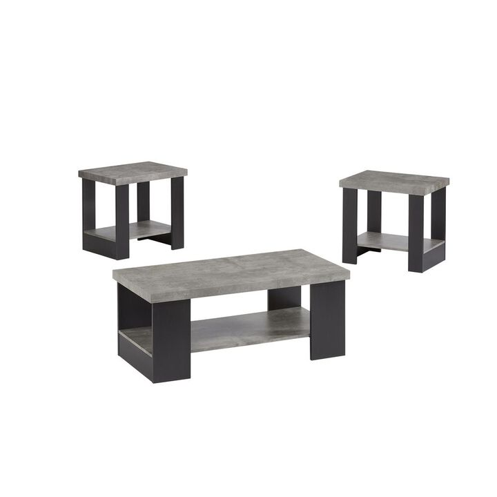 3 Pack Cocktail Table & 2 End Tables, Gray/Black