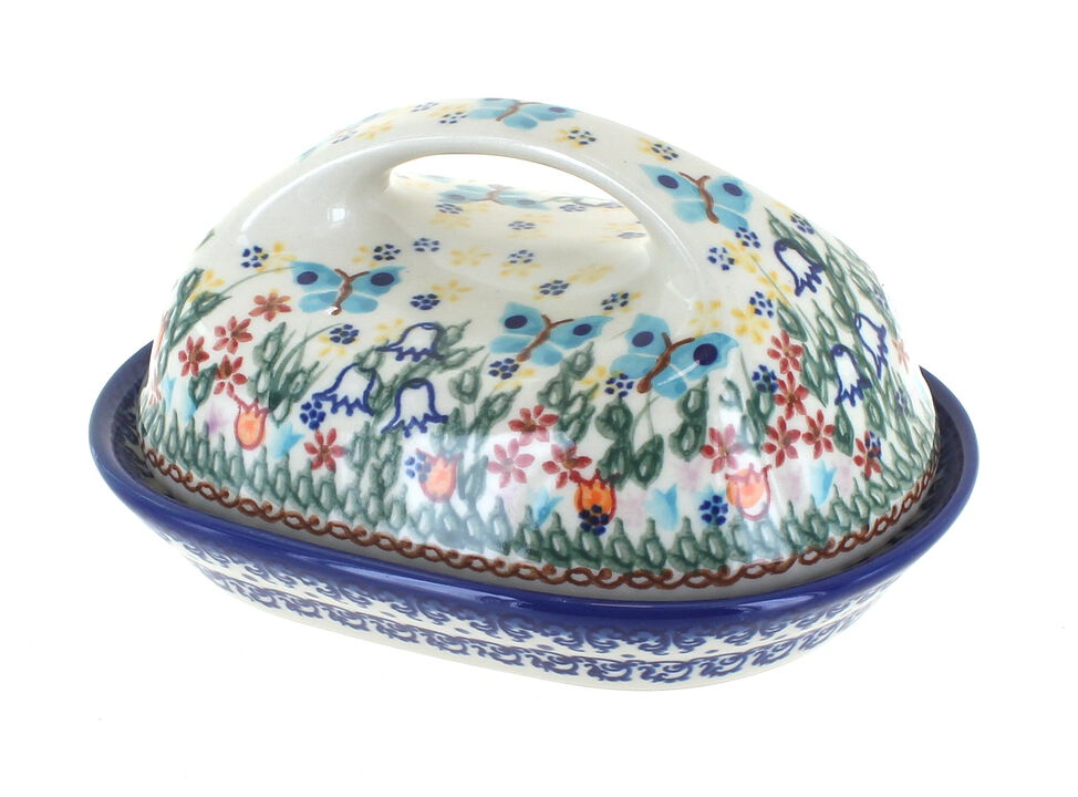 Blue Rose Polish Pottery Spring Blossom Butter Dish