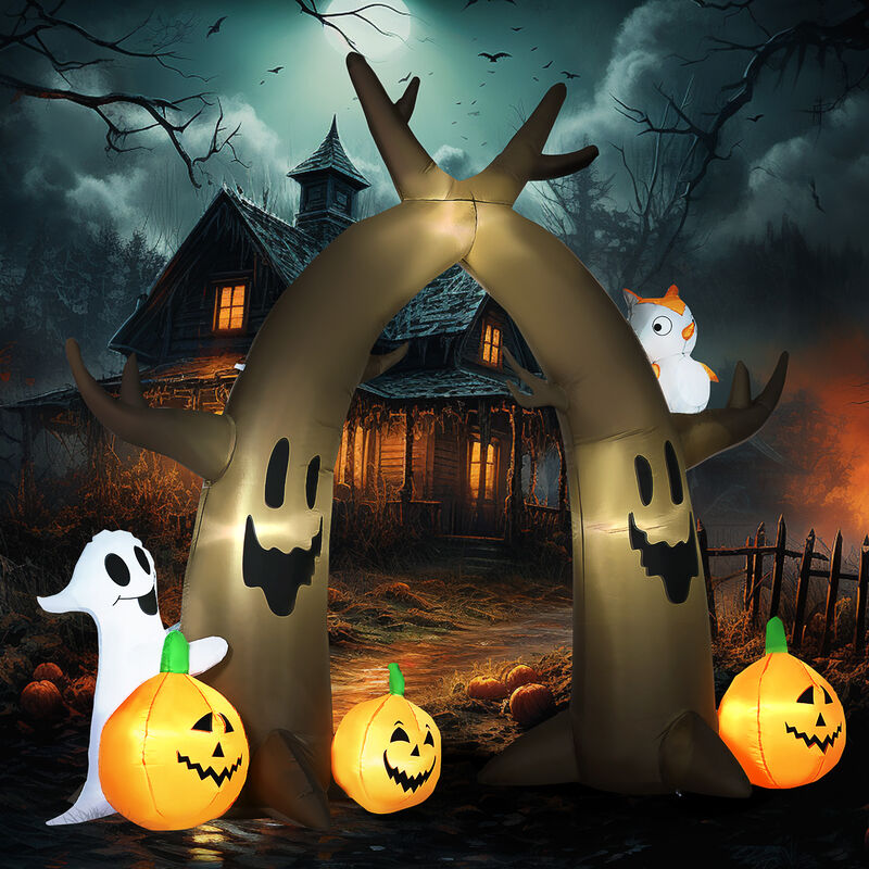 HOMCOM 10FT Halloween Inflatable Archway with Ghost Pumpkin Owl LED Lights