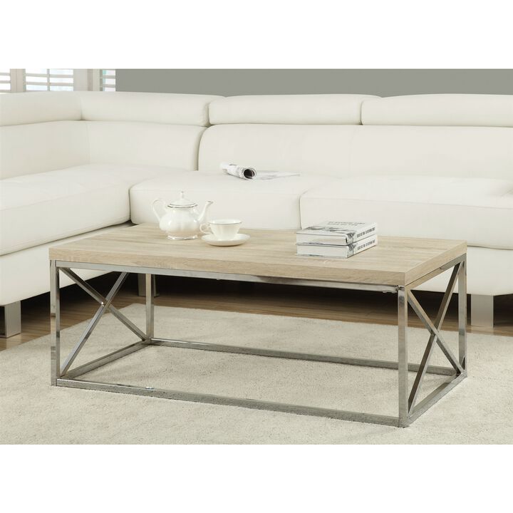 Hivvago Modern Rectangular Coffee Table with Natural Wood Top and Metal Legs