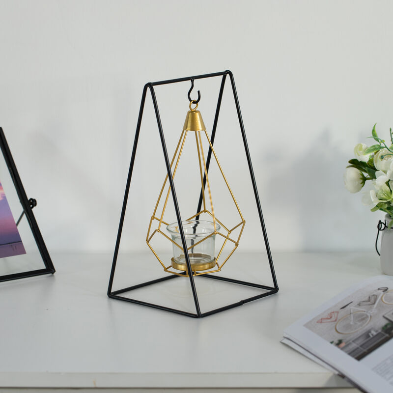 Geometric Framed Swinging Votive Candle Holder Decorative Modern Hanging Lantern Tabletop Centerpiece