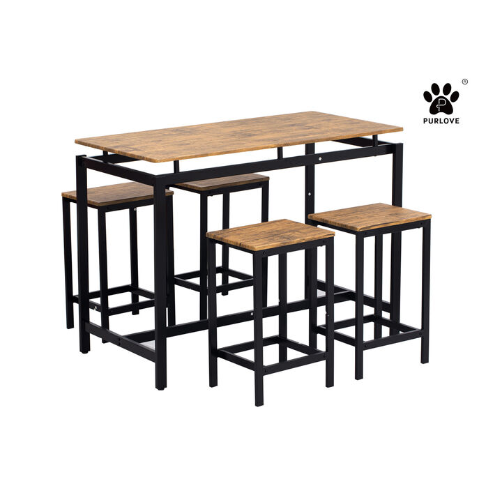 P PURLOVE 5-Piece Kitchen Counter Height Table Set, Industrial Dining Table with 4 Chairs