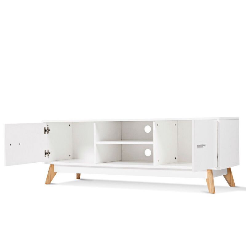 Hivvago Modern Mid-Century Style Entertainment Center TV Stand in White Wood Finish