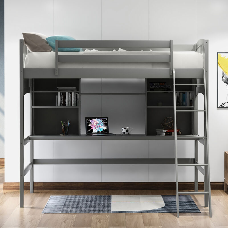 Merax Modern Loft Bed with Storage Shelves