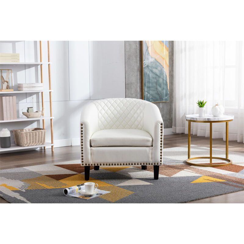 accent Barrel chair living room chair with nailheads and solid wood legs Light Coffee microfiber fabric