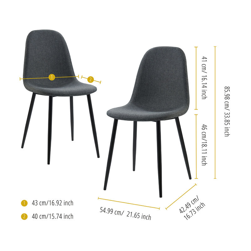 Teamson Home Minimalista Dining Chair with Metal Legs, Black/Gray (Set of 2)