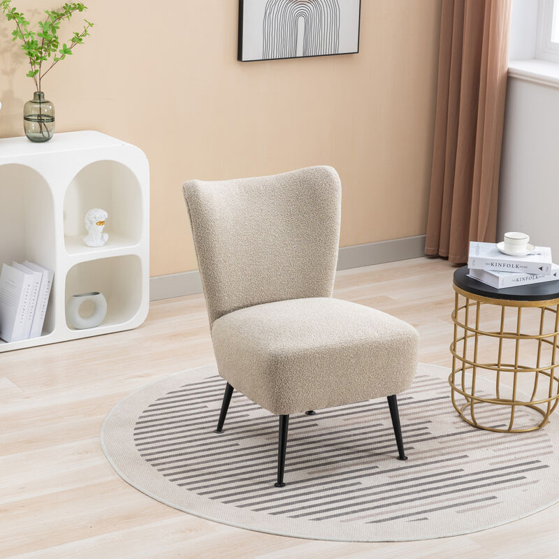 22.50"W Boucle Upholstered Armless Accent Chair Modern Slipper Chair, Cozy Curved Wingback Armchair, Corner Side Chair for Bedroom Living Room Office Cafe Lounge Hotel. Taupe