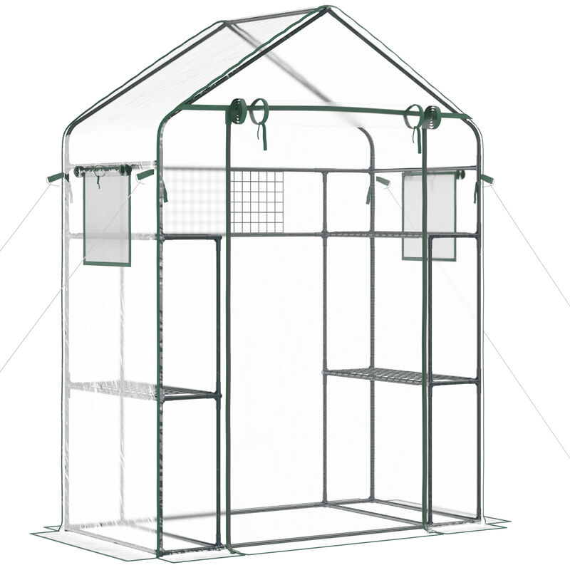 Outsunny 5' x 2.5' x 6.5' Mini Walk-in Greenhouse Kit, Portable Green House with 3 Tier Shleves, Roll-Up Door, and Weatherized Plastic Cover for Backyard Garden, Clear