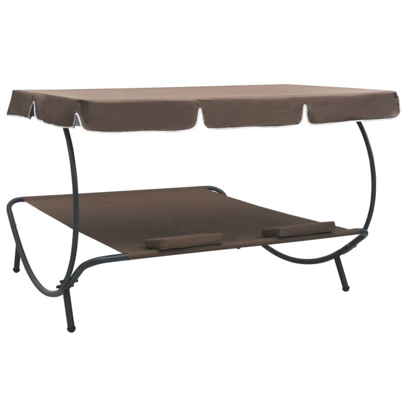 vidaXL Outdoor Lounge Bed with Canopy and Pillows Brown