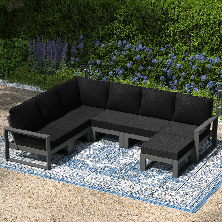 WestinTrends 7-Piece Outdoor Modular L-Shaped Corner Patio Sectional Sofa Set