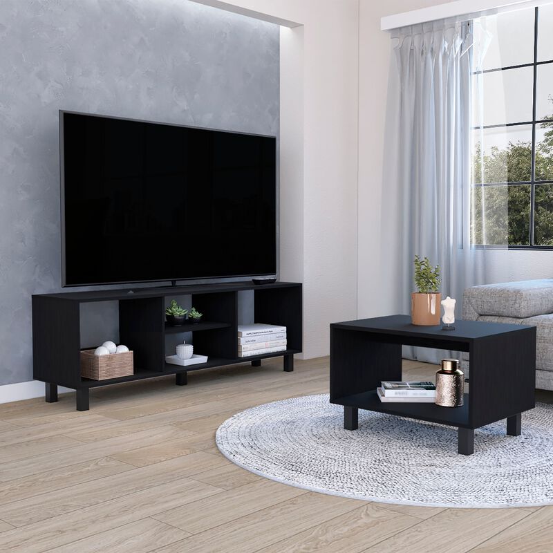 Eclipse Living Room Duo Set with TV Stand And Coffee Table with Steel Accents-Black