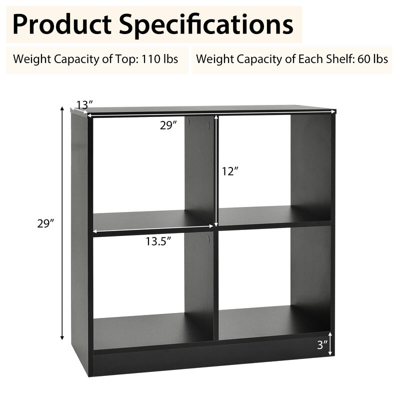 4-Cube Kids Bookcase with Open Shelves