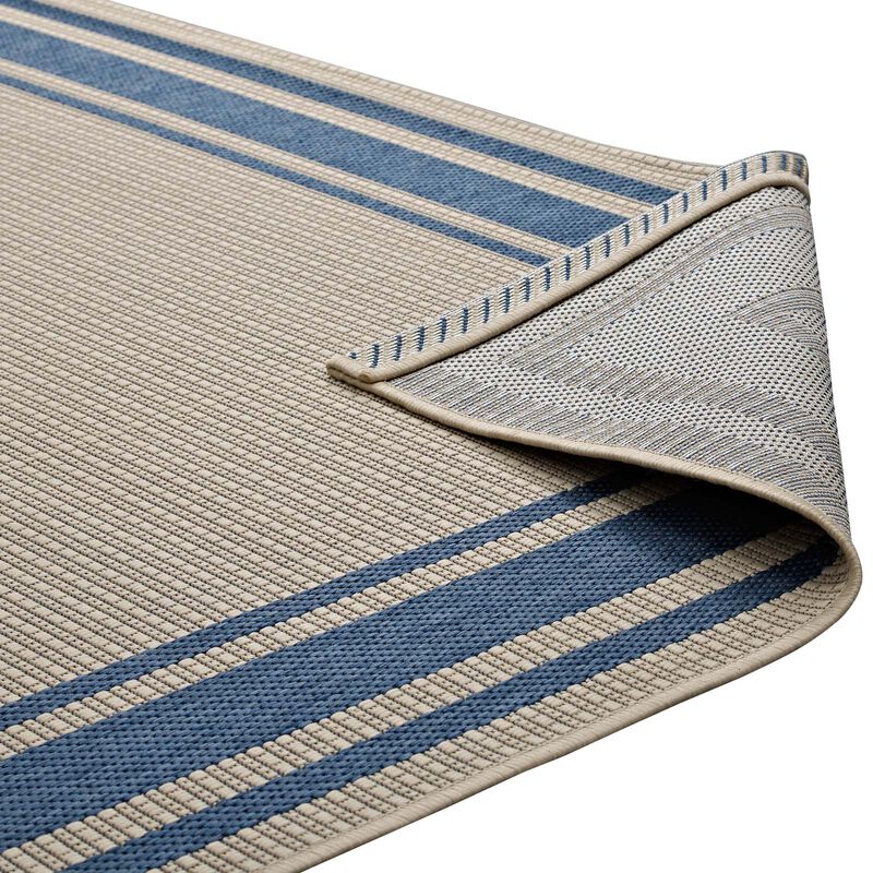 Rim Solid Border 5x8 Indoor and Outdoor Area Rug - Blue and Beige