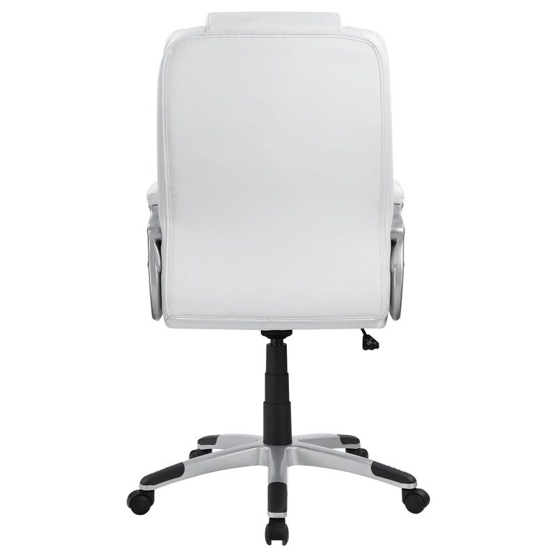 Contemporary Leatherette Executive High Back Chair, White, Silver - Benzara