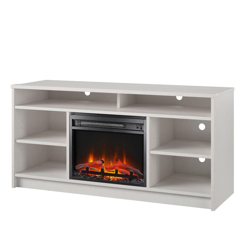 Hickory Hill 55" TV Stand with Electric Fireplace Space Heater and 6 Shelves