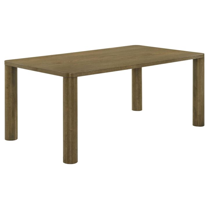 Givy Rectangular Dining Table with Round Post Legs, Brown Wood 71 Inch - Benzara
